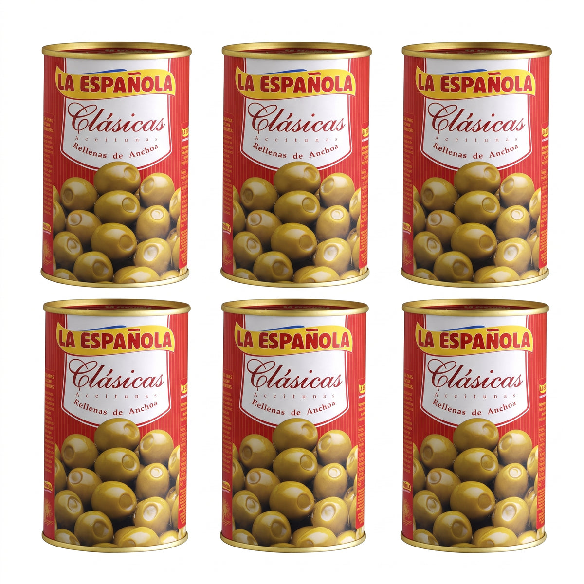 La Española Clásicas Green Olives Stuffed with Anchovies – 350 g, Pack of 6
